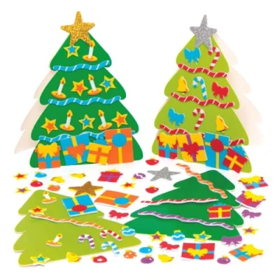Imagen de Baker Ross AX594 Kits De Tarjetas Combinables Árboles Navidad Paquete 6, Personalizas Tus Propias Festivas, Manualidades Para Niños