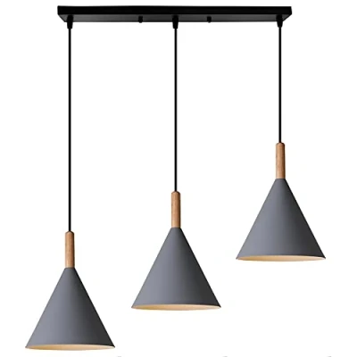 Imagen de E27 Lámparas Colgantes 3 Luces Lamparas de Techo Metal para Bombilla LED Pantallas Ø19 cm Iluminación Colgante 60W 220V (Gris)