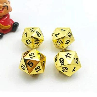 Imagen de Set of 4 Deluxe Golden Solid Metal 20 Sides Dice D20 Gold Metallic Polyhedral