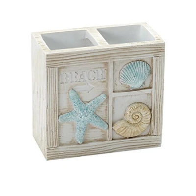 Imagen de ZPC Zenith Products Toothbrush Holder Accesorios de baño Seaside Serenity, Resina, Teal/Ivory, 1 Count (Pack of 1)