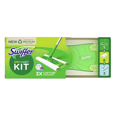 Imagen de Swiffer Mopa + 8 Recambios Secos 3 Húmedos, Kit, Ideal para Suelos de Madera, Cerámica y Vinilo