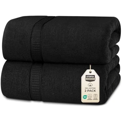 Imagen de Utopia Towels Pack de 2 Toallas Baño Jumbo Lujo (90 x 180 CM, Negro) 100% Algodón Ring Spun, Altamente Absorbente, Suave y Secado Rápido(Negro)