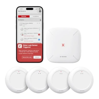 Imagen de Sensor de Agua Wi Fi X Sense con estación Base SBS50, Detector Inteligente Fugas Agua, alertas App, Resistente al IP67, inalámbrico para Cocina, baño, sótano, SWS0A41