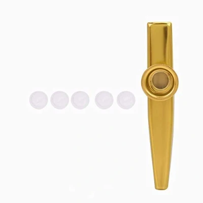 Imagen de Kazoo, Metal Mini Portátil Boca Kazoo con Diafragma de 5 Flautas Compañero Guitarra Ukelele Fácil Aprender Instrumento Musical(Dorado)