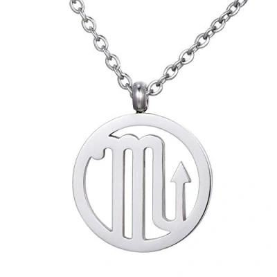 Imagen de Morella Collar Acero Inoxidable Plata con Colgante Signo del Zodiaco Escorpio en Bolsa de Terciopelo