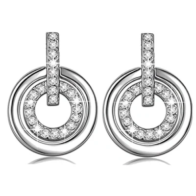 Imagen de Crystalline Azuria Mujer 18ct Chapado en Oro Blanco Cristales Redondo Circulo Boda Pendientes de tuerca para y Niña