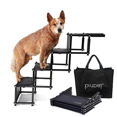 Imagen de PiuPet® Rampa para Perros I hasta 80kg Cargable Utilizable Todos los vehículos Escalera Plegables Grandes y pequeños Escalones Mascotas Coche