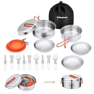 Imagen de KingCamp Camping vajilla para 3 Personas, Incluyendo una Olla de Acero Inoxidable.