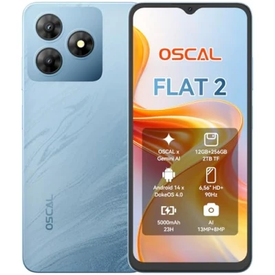 Imagen de OSCAL 2025 Flat 2 Movil Gemini Ai Android 14 12GB+256GB/2TB TF, 6.56&quot; 90Hz Smartphone, Batería 5000mAh, Cámara 13MP+8MP, 4G Dual SIM, Octa Core/Face ID/OTG/GPS/3 Años Garantía Negro