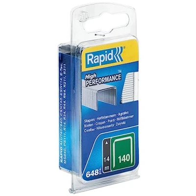 Imagen de Rapid Caja Estrecha de Grapas Corona Plana para Plástico, Cartón y Alfombras N.º140 Acero Galvanizado, 14 mm 648