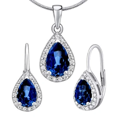 Imagen de SILVEGO LPS0341BS Juego de Plata 925 con Zafiro Azul Sintético Pendientes y Colgante