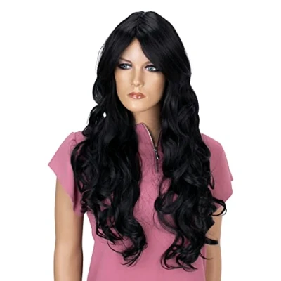 Imagen de CAISHA Peluca Voluminosa De Pelo Largo Ondulado Realista Cabello Sintético Resistente Al Calor Negro FS836d