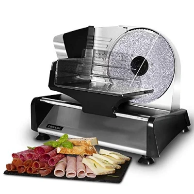Imagen de Cecotec Cortafiambres Rock&#039;nCut Twin. 180 W con 2 Discos Intercambiables para Cortar Fiambre o Pan, Revestimiento RockStone Antiadherente, Precisión de Grosor hasta 15 mm