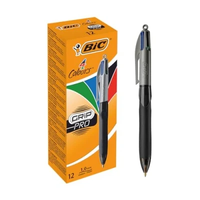 Imagen de BIC Grip Pro 4 Colours, Boligrafos con Zona de Agarre, Óptimo para Oficina la Escuela y el Hogar, Azul, Negro, Rojo, Verde, Paquete 12 Unidades