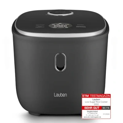Imagen de Lauben Arrocera Low Sugar Rice Cooker con función de bajo consumo, 3 l volumen, 6 modos, inicio retardado, mantener el calor, superficie cerámica antiadherente, apta para lavavajillas, libro