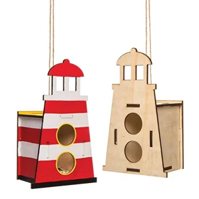 Imagen de Baker Ross AW445 Kit de Casitas madera para pájaros en forma faro (Pack 2) pintar y decorar