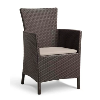 Imagen de Keter Iowa Sillón de jardín para Exterior e Interior con cojín Incluido, Resina Acabado ratán Plano, Color Marrón