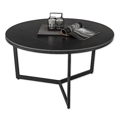 Imagen de Stella Trading Harper Centro Redonda, Color Negro, Mesa Moderna para salón con Placa de cerámica y Estructura Metal, 90 x 45 cm