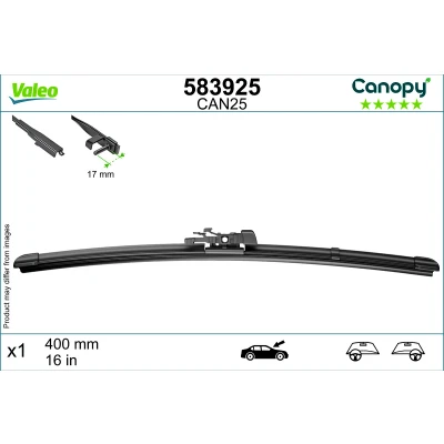 Imagen de limpiaparabrisas Valeo Canopy 583925 400mm Escobilla con hoja plana, Goma de &gt;80 % materiales sostenibles OPEL: Corsa D Hatchback