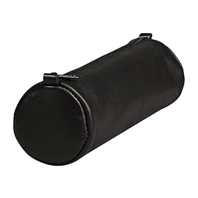 Imagen de Clairefontaine 77016C Une trousse ronde Age Bag en véritable cuir d&#039;agneau 21 cm x 6 de diamètre, Noir