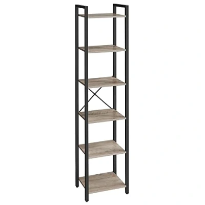 Imagen de VASAGLE Librería de 6 Niveles, Biblioteca, Estantería para Oficina, Estudio, Sala Estar, Dormitorio, 30 x 40 187,5 cm, Industrial, Greige y Negro LLS101B02