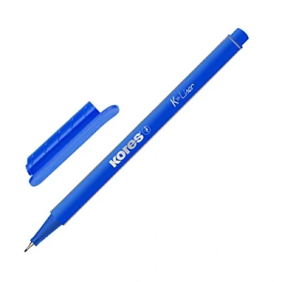 Imagen de Kores K Liner: Fineliners azules, bolígrafos de punta fina 0,4 mm para escribir, dibujar y dibujar, revestida metal, forma ergonómica triangular, material escolar oficina, paquete