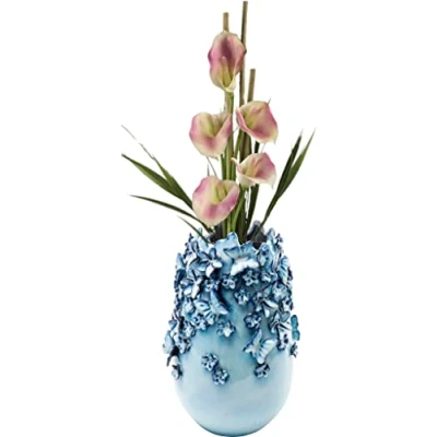 Imagen de Kare Design florero Decorativo Mariposas Azul Claro, de cerámica para Plantas Artificiales, Motivo Mariposa, Mesa, Decorativo, el salón, Accesorio, 35cm Altura