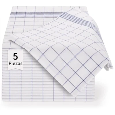 Imagen de Blumtal paños de cocina algodon 50x70cm en juego 5 trapos 100% para secar súper absorbentes paño trapo azul a cuadros