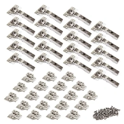 Imagen de Emuca Pack de 20 bisagras rectas X91. Ø35mm. Apertura 105 cierre suave para puerta solapada y suplementos atornillar con regulación excéntrica