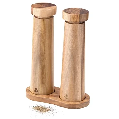 Imagen de Navaris Salero y pimentero con Soporte Molinillo de Sal Especias Molino Madera Molinillos Grano Ajustable Diseño escandinavo