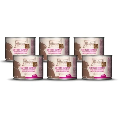 Imagen de MjAMjAM Alimento húmedo Premium para Gatos Pure Meat Enjoy Juicy Pig, Pack de 6 (6 x 200 g), sin Cereales con Extra Carne
