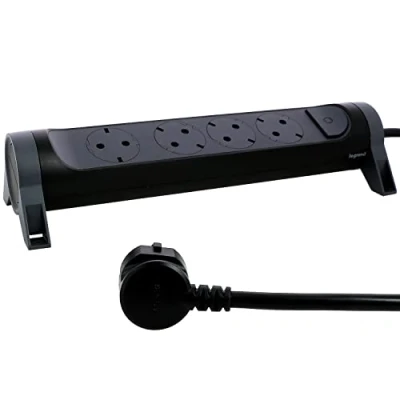 Imagen de Legrand 694537, Regleta de enchufes, Enchufe múltiple con 4 Tomas Corriente, Cable 3 MTS, Color Negro/Gris Oscuro