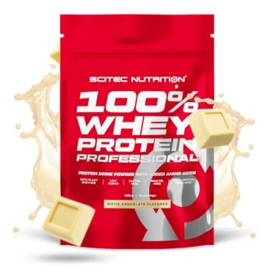 Imagen de Scitec Nutrition 100% Whey Protein Professional Mejorada con Aminoácidos Extra y Enzimas Digestivas Sin gluten aceite de palma, 500 g, Chocolate blanco