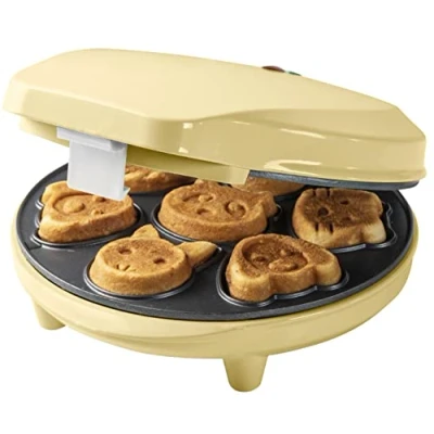 Imagen de Bestron Gofrera para Mini Cookies, Galletera con Motivos de Animales, Galletas, Almohadilla Hornear y Revestimiento Antiadherente, 700 W, Color: Amarillo