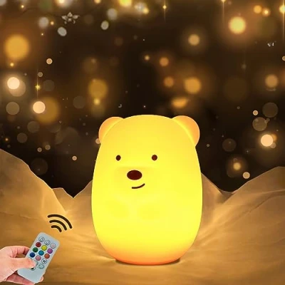 Imagen de Grande Talla luz nocturna infantil Oso quitamiedos lámpara de noche portátily USB recargable LED multicolor con mando Brillo y Color Ajustable regalo