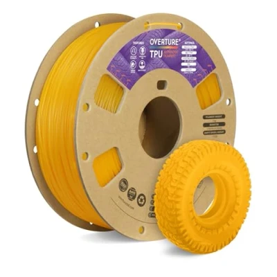 Imagen de OVERTURE Filamento de TPU Rollo Flexible 1,75 mm, Suave Para Impresora 3D 95A, Carrete 1 kg (2,2 libras), Precisión Dimensional +/ 0.02 mm(Amarillo)