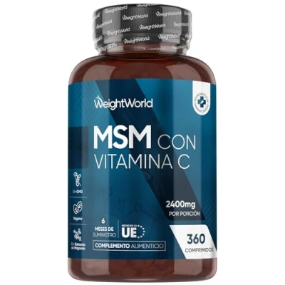 Imagen de MSM con Vitamina C 2400mg 360 Comprimidos para las Articulaciones, Huesos y Cartílagos Suplemento de Metilsulfonilmetano Ácido Ascórbico 6 Meses Suministro Apto Veganos Sin OGM