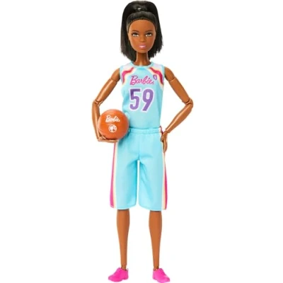 Imagen de Barbie Tú Puedes Ser Jugadora de baloncesto, Muñeca afroamericana con 22 articulaciones flexibles, incluye balón y uniforme basket, juguete regalo para niños niñas +3 años, HKT74
