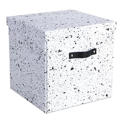 Imagen de Bigso Box of Sweden caja de almacenaje con tapa Amplia cuadrada para ropa, juguetes, etc. Organizador armarios asa fabricado tablero fibras y papel motas negras