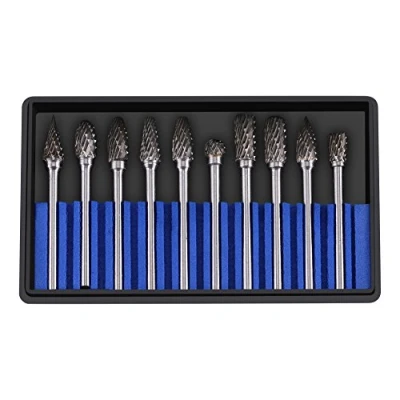 Imagen de 10pcs Rotativa Rebabas Fresas De Acero Tungsteno Carburo 6 mm Diámetro Cabeza para Bricolaje Carpintería Tallado Grabado Perforación(Double Cut)