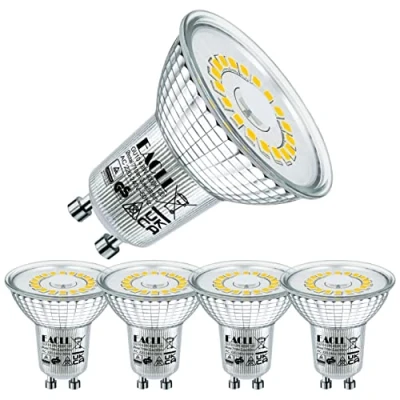 Imagen de EACLL Bombillas LED GU10 Blanco Neutro 4.8W Reemplaza 75W Halógena, Pack de 4, Focos Sin Parpadeo AC 230V, 4000K 585 Lúmenes 120 Spotlight, Lámpara Reflectora no Regulable