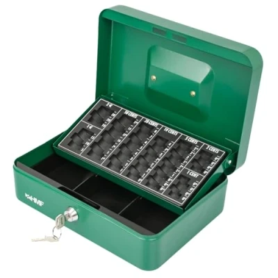 Imagen de HMF 10022 06 Caja de caudales con cerradura tabla conteo monedas, 25 x 18 9 cm, color verde