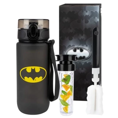 Imagen de MOMO WAY DC Comics The Batman Botella de Agua en Tritan 600 ml Reutilizable deportiva sin BPA con Inserto fruta para Niños Gimnasio Oficina Colegio Yoga 600ml