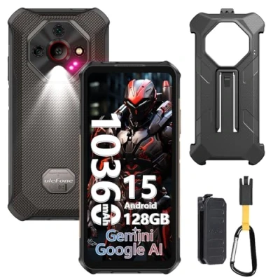 Imagen de Ulefone Armor X16 Movil Resistente 2025, Android 15 Smartphone 12GB+128GB/SD 2TB 10360mAh Teléfono Flashlight, 6,56, Cámara 48MP+16MP+20MP, 3 Slots/Face ID/Fingerprint/GPS/OTG/NFC Negro
