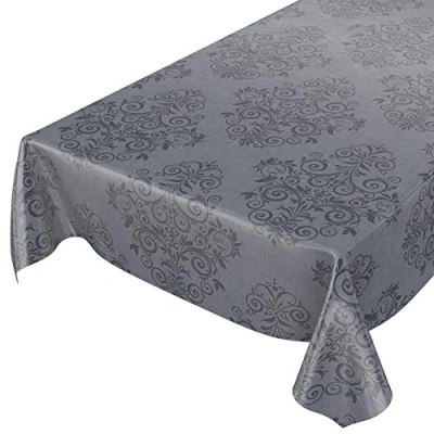 Imagen de ANRO Mantel de Hule, Lavable, Aspecto Barroco, arabescos, zarcillos, 220 x 140 cm, Color Gris Antracita
