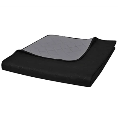 Imagen de vidaXL Colcha de Cama Reversible Acolchada Doble Cara Negro/Gris 170x210 cm