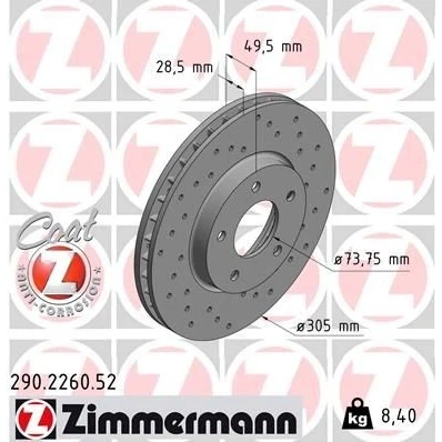 Imagen de ZIMMERMANN SPORT COAT Z 290.2260.52 Disco de freno 305 28 5/5 5 121 ventilación interna, perforado revestido JAGUAR: XK 8 Cabrio, XJ Berlina