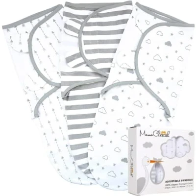 Imagen de Manta Envolvente para bebé recién Nacido y bebé, Saco Cambiador Ajustable niño niña, algodón orgánico Suave, Grande (3 6 Meses), 3 Unidades, Gris