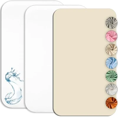 Imagen de Sábana bajera Cododo 50 x 83 cm (juego de 2) + 1 Protector colchón impermeable Set 2 sábanas y cubrecolchón Oeko TEX (blanco/vainilla, cm)