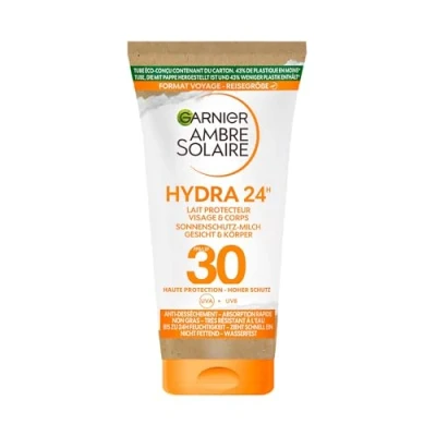 Imagen de Garnier sun cream, moisturizing sunscreen milk, SPF 30, Ambre Solaire, 50 ml